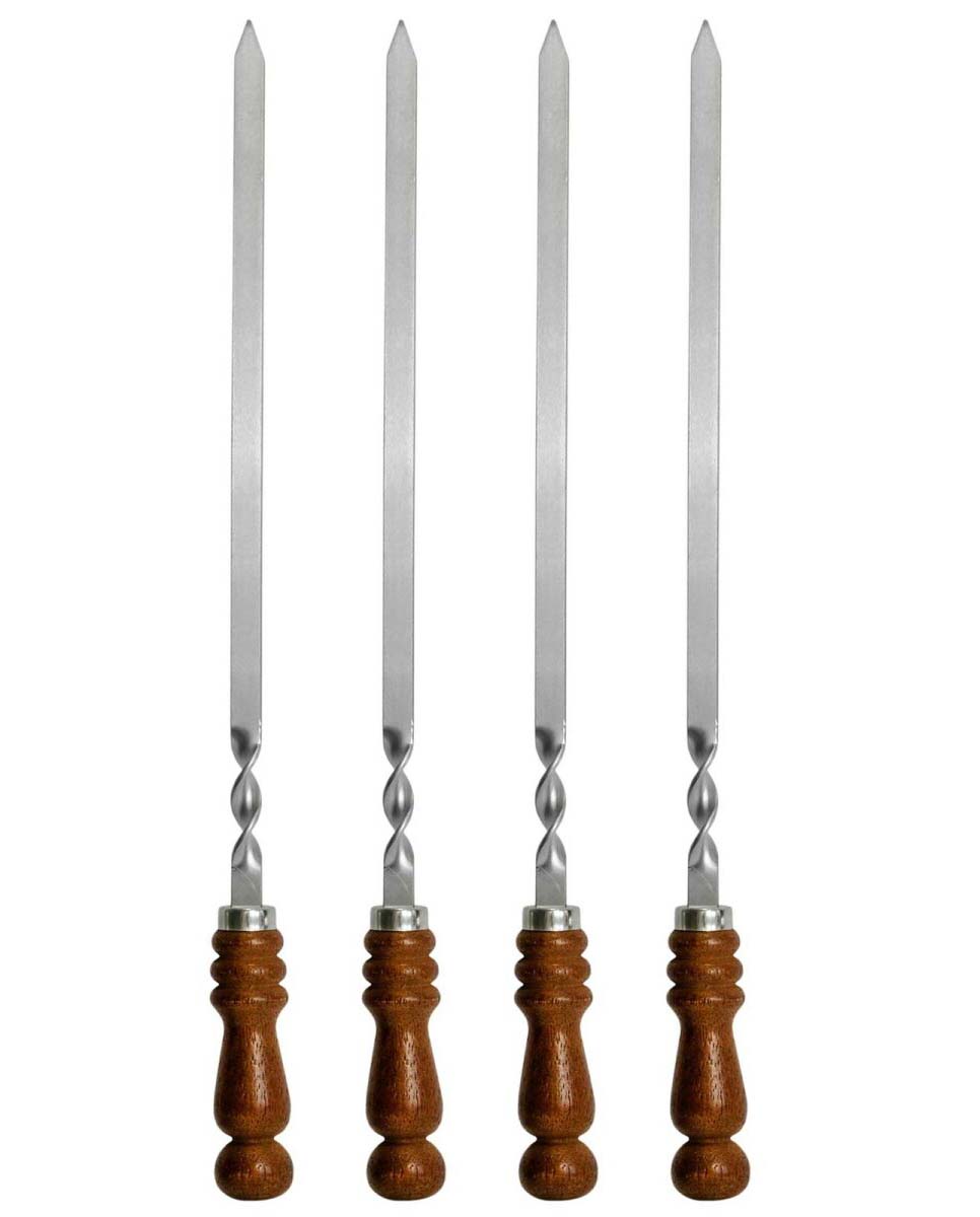 4X Stabile Edelstahl Grillspiesse mit Holzgriff - 70cm lang / 1,5 cm breit / 2 mm Stark
