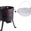 SET Feuerofen Utschak Feldküche, H: ca. 60 cm Ø ca. 45 cm + Kasan WOK Aluguss 15 L Camping