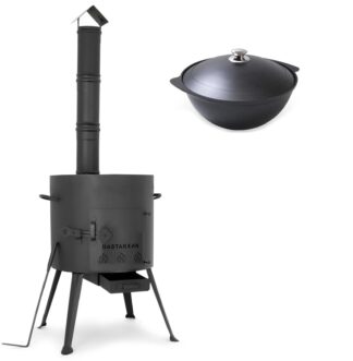 SET Utschak mit Schornstein für Kasan 9 L, D: ca. 37cm + Kazan ANTIHAFT WOK Aluguss 9 L