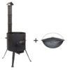 SET Utschak mit Schornstein Ø ca. 36 cm + Kazan WOK Gusseisen Camping  8 L