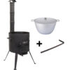 SET Feuerofen Utschak Feldküche mit Schornstein Ø ca. 40 cm + Kazan Topf XXXL Aluguss 20 L