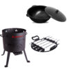 Feuerofen / Utschak Ø 36 cm + Kazan 8l Gusseisen mit Alu-Deckel +Grill Spiess-Aufsatz inkl. 5 Spieße