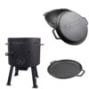 SET Feuerofen Utschak H: ca. 57 cm, Ø ca. 40 cm + Kazan mit Grill-Pfanne-Deckel aus Gusseisen 15L