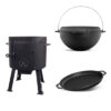SET Feuerofen Utschak Feldküche Ø ca. 40 cm + Kazan WOK Gusseisen mit GRILL-Pfannendeckel 15 L