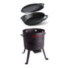 Set Feuerofen Utschak Feldküche, Ø ca.36 cm + Gusseisenbräter mit Grill-Deckelbratpfanne 360 x 80