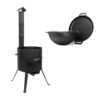 SET Utschak mit Schornstein, Ø ca 36 cm + Kazan WOK mit Grill-Pfannendeckel Gusseisen 10 Liter