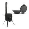 SET Utschak mit Schornstein, Ø ca 36 cm + 8 L Kazan mit Pfannendeckel Gusseisen