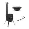SET UTSCHAK mit Schornstein Ø ca. 36 cm + Kazan Usbekisch aus Gusseisen mit Pfannendeckel 10 L