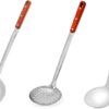 3er SET für Kazan Kasan Schaumlöffel 44cm + Schöpflöffel 43 cm lang + Rührlöffel Plov 47cm Holz-Griff Schaumkelle Suppenkelle - verzierte Stiehle - Ornamente - Usbekische Art