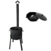 SET FiRECHAG Feuerofen UTSCHAK EXTRA HOCH + Kazan Usbekisch aus Gusseisen Alu-Deckel, schwarz 12 L