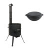 SET Feuerofen UTSCHAK mit Schornstein 8 L, Ø ca. 36 cm + Gusseisenpfanne WOK mit Pfannendeckel 8 L
