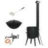 Gas-Kocher mit Utschak und Rohr + Kazan Kasan 12L Usbekisch Gusseisen Ø40cm Aludeckel + Schaumlöffel