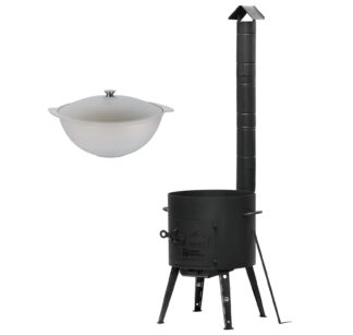 Feuerofen Ø40cm Uchag Utschak mit Abzugsrohr + Kazan Wok Asien Tatarskij mit Deckel Aluguss 12 L
