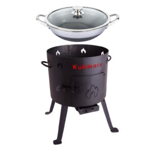 SET Feuerofen Utschak Ø ca.36cm + 8 Liter Wok Kazan Kasan Topf Edelstahl Wabenstruktur Ø36 cm