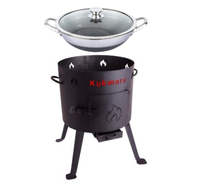 SET Feuerofen Utschak Ø ca.36cm + 8 Liter Wok Kazan Kasan Topf Edelstahl Wabenstruktur Ø36 cm