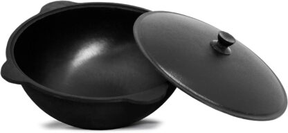SET Gas-Kocher mit Utschak + Kazan Kasan 12 L Usbekisch Gusseisen Øca.40cm Alu Deckel + Schaumlöffel – Bild 4
