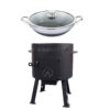 SET Feuerofen Utschak Feldküche Ø ca. 40 cm + 12 L Wok Pfanne/Topf Edelstahl Wabenstruktur Ø40 cm