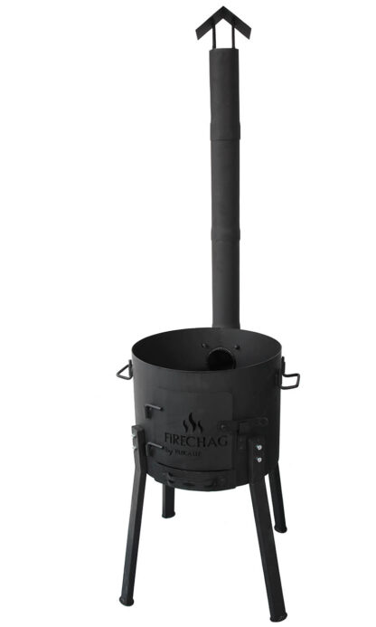 FiRECHAG Feuerofen UTSCHAK HOCH mit Rohr + Kazan Wok Edelstahl Wabenstruktur mit Glasdeckel 12L – Bild 2