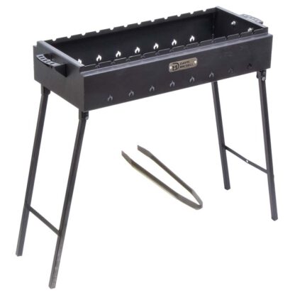 Mangal Holzkohlegrill Schaschlik mit klappbaren Beinen LBH: 90 x 33 х 80 cm aus 2 mm Stahl + Zange