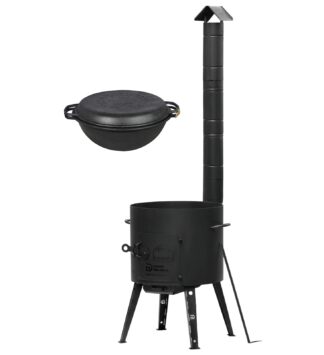 SET Feuerofen Ø 40cm Utschak mit Abzugsrohr + Usbekischer Kasan Gusseisen 15L mit Pfannen-Deckel