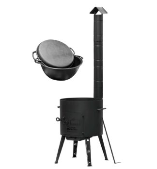 SET Feuerofen Ø 40cm Utschak mit Abzugsrohr + Usbekischer Kasan Gusseisen 18 L mit Pfannen-Deckel