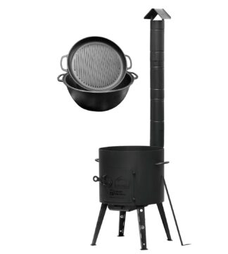 SET Feuerofen Ø40cm Utschak mit Abzugsrohr + Uzbekischer Kasan Gusseisen 18L mit Grillpfannen-Deckel