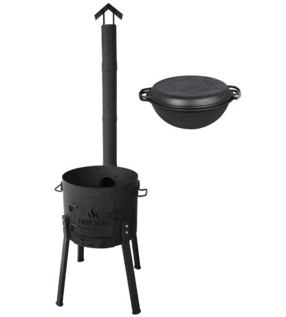 SET FiRECHAG Utschak EXTRA HOCH mit Rohr + Usbekischer Kasan Wok Gusseisen 15 L mit Pfannen-Deckel