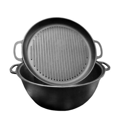SET Feuerofen Ø40cm Utschak mit Abzugsrohr + Uzbekischer Kasan Gusseisen 18L mit Grillpfannen-Deckel – Bild 9