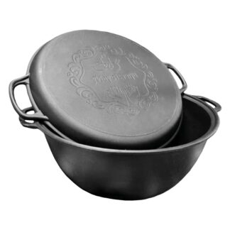 Uzbekischer Kasan aus Gusseisen 18 Liter Ø ca. 40 cm mit Pfannen-Deckel Kazan Usbekisch
