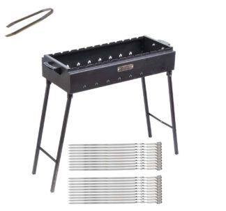 SET Mangal Holzkohlegrill 2mm Stahl LBH: 80 x 33 х 80cm Klappbeine + 20 Grill-Spieße 50cm 2mm stärke