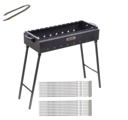 SET Mangal Holzkohlegrill 2mm Stahl LBH: 70 x 33 х 80 Klappbeine + 20 Grill-Spieße 50cm 2mm stärke