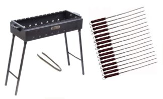Mangal Holzkohlegrill 2mm Stahl 90×33×80 cm mit Klappbeinen + 16x Grillspieße 65cm lang 2mm stark