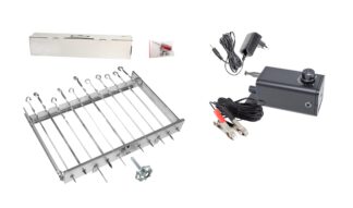 Mehrfacher Drehspieß Sesam für 11 Spieße L-62cm, Breite regulierbar + Elektr. Motor mit Regelung