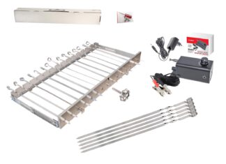 Drehspieß SESAM für 15 Spieße L-82cm, Breite regulierbar + Elektr. Motor mit Regelung + 20 Spieße