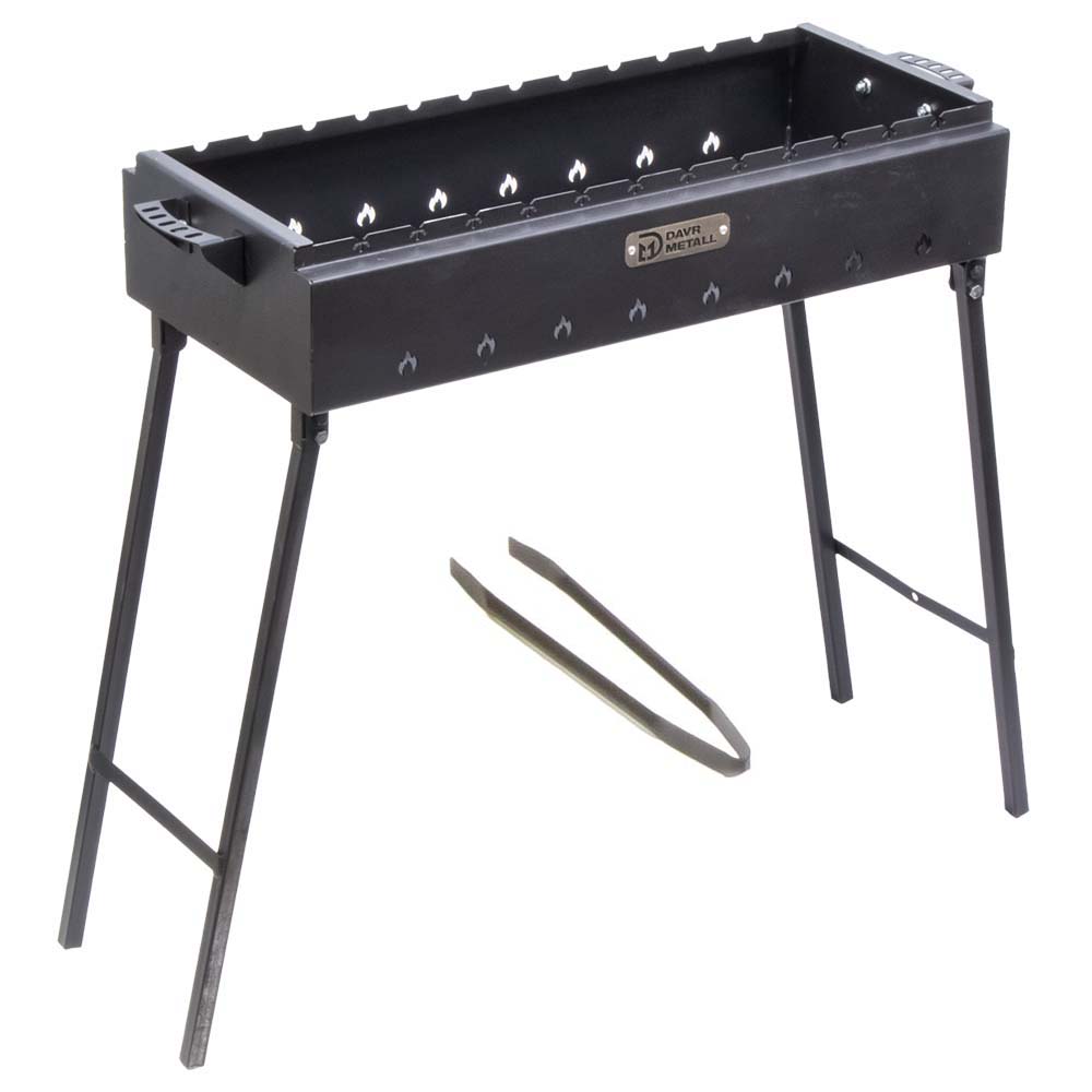 Set Mangal Holzkohlegrill 2mm Stahl LBH: 70 x 33 х 80 cm Klappbeine + 12 Grillspieße 65cm 2mm stärke – Bild 2