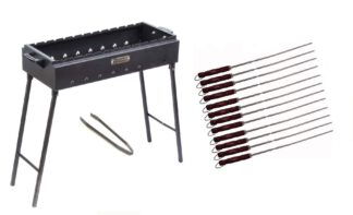 Set Mangal Holzkohlegrill 2mm Stahl LBH: 70 x 33 х 80 cm Klappbeine + 12 Grillspieße 65cm 2mm stärke