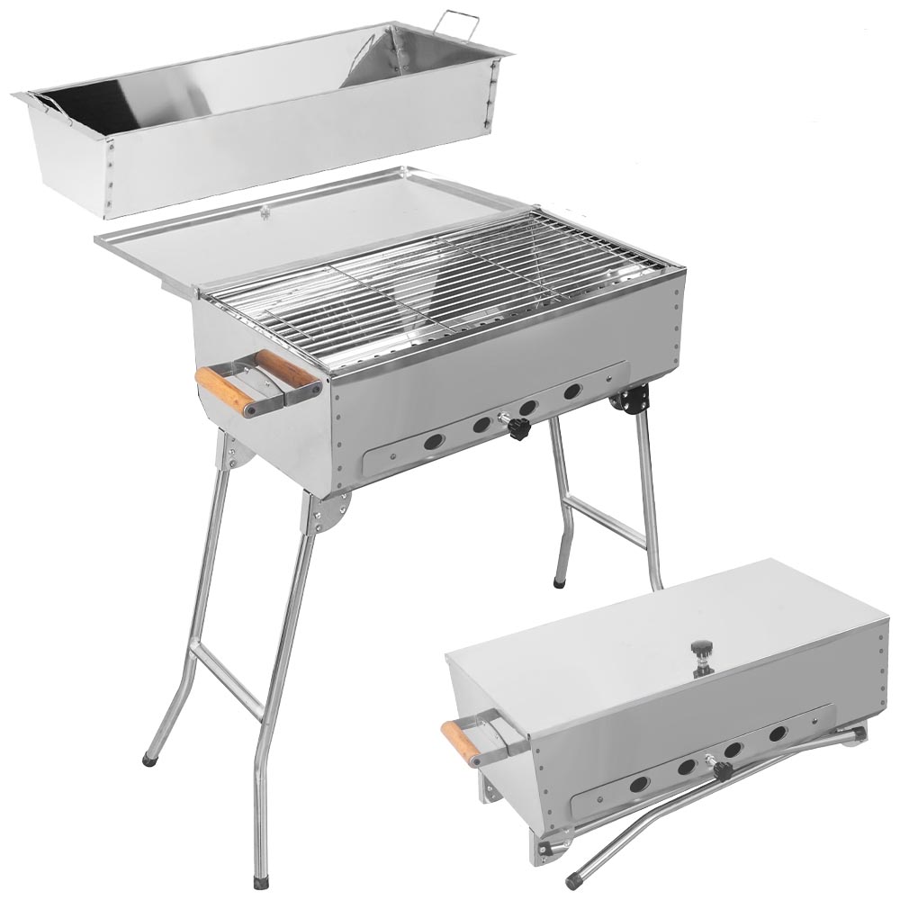 SET Mangal PICKNICK mit Klappfüßen und Kohlebehälter + Mehrfacher Drespieß Sesam II + 20 Spieße – Bild 3