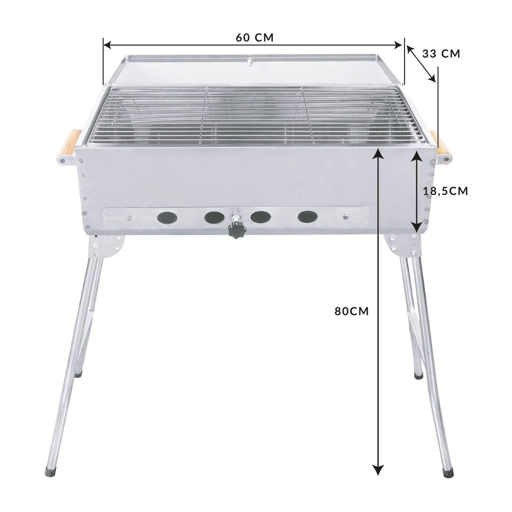 SET Mangal PICKNICK mit Klappfüßen und Kohlebehälter + Mehrfacher Drespieß Sesam II + 20 Spieße – Bild 4