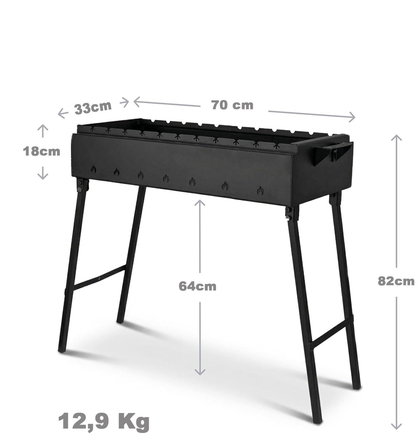 Set Mangal Holzkohlegrill 2mm Stahl LBH: 70 x 33 х 80 cm Klappbeine + 12 Grillspieße 65cm 2mm stärke – Bild 3